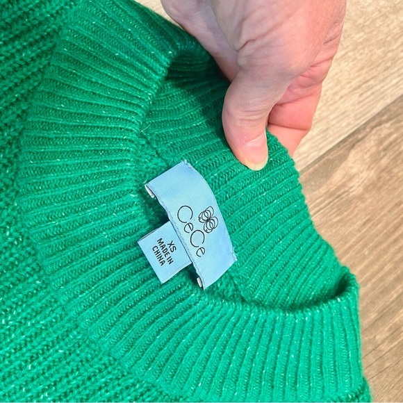 Cece Green Bobble Stitch Dot Sleeve Pullover Sweater Mockneck Women’s Size XS - Picture 4 of 8